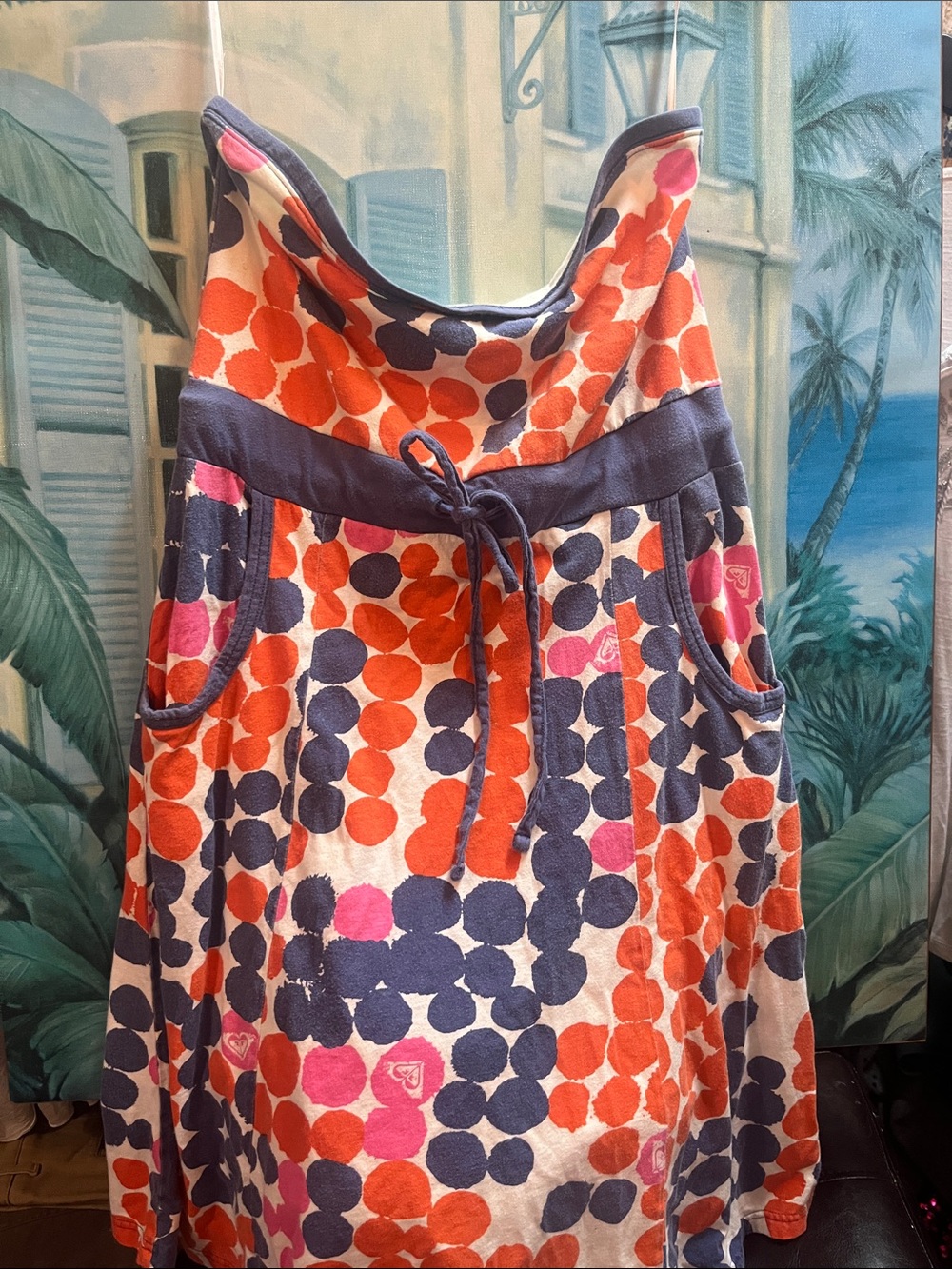 Roxy Polka Dot Sundress in Orange, Navy & Pink large